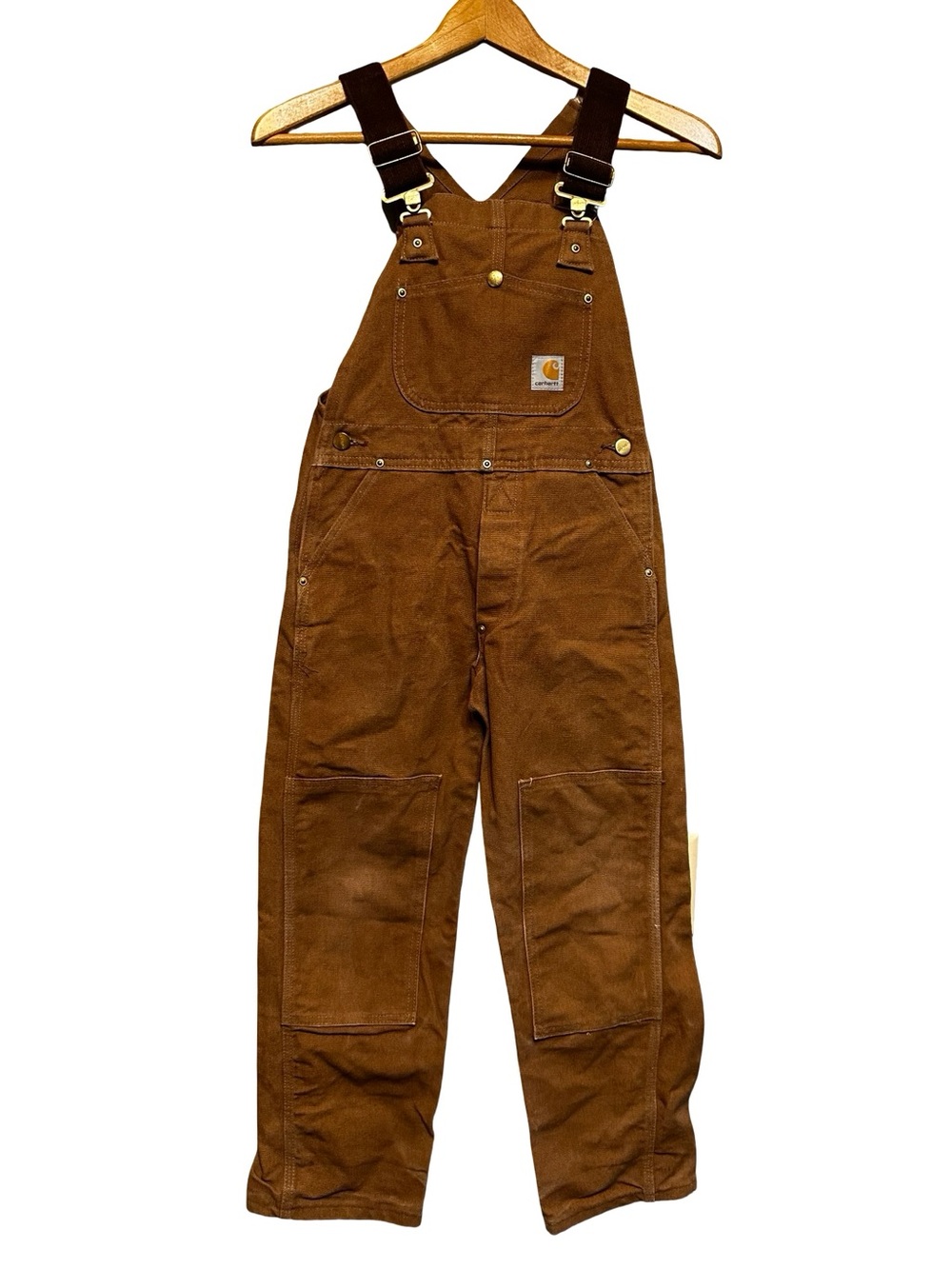 Carhartt Brown Duck Canvas Overalls Size 10-12 Medium Double Knee Work Cotton